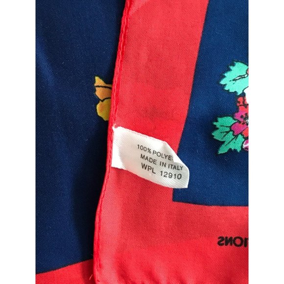 Vintage JP Collections Blue Red Floral Butterflies Scarf 30” x 31” - Picture 8 of 8